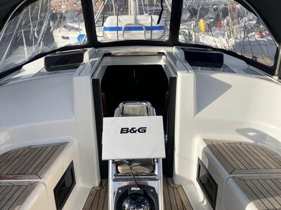Cockpit of KORMORAN, a Hanse Yachts Hanse 348 sailboat at Gothenburg, Sweden