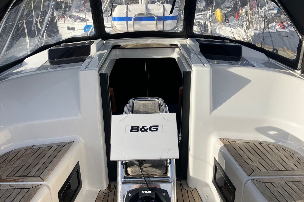 Cockpit of KORMORAN, a Hanse Yachts Hanse 348 sailboat at Gothenburg, Sweden