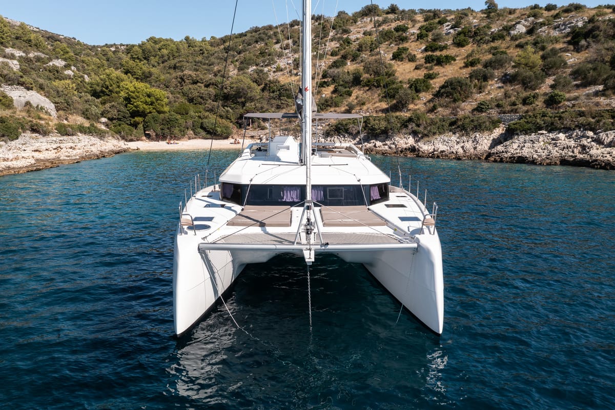 Exterior view of Dreamland, a Dufour 48 Catamaran catamaran at Split, Croatia