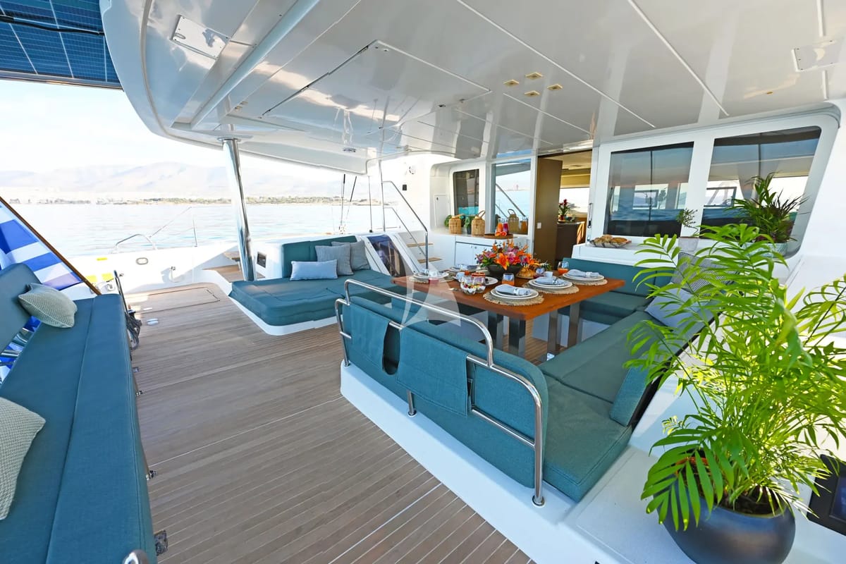 Deck of Baron, a Lagoon 52 catamaran at Athens, Greece