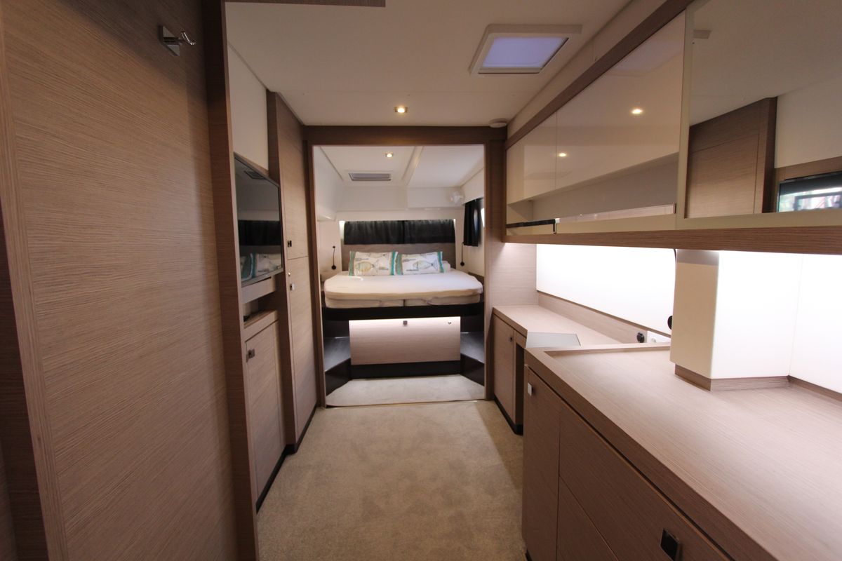 Cabin on Sonrisa, a Fountaine Pajot Tanna 47 Maestro catamaran at Olbia, Italy