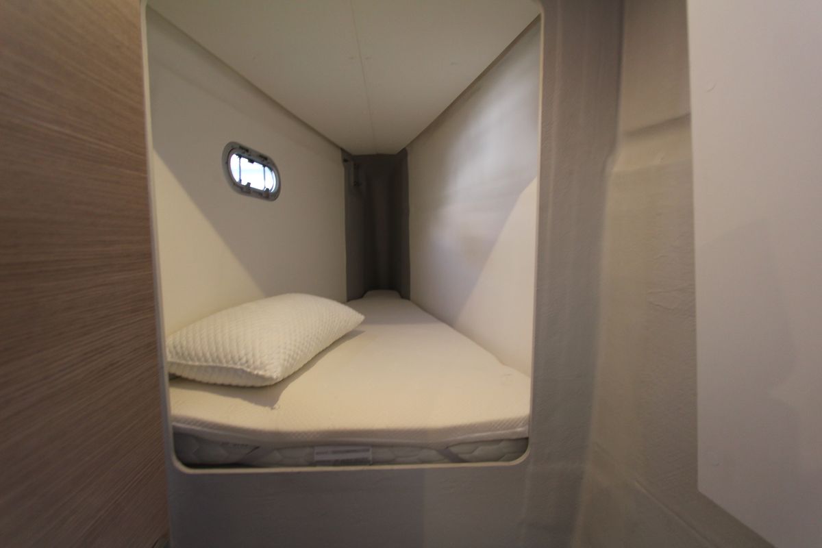 Cabin on Sonrisa, a Fountaine Pajot Tanna 47 Maestro catamaran at Olbia, Italy