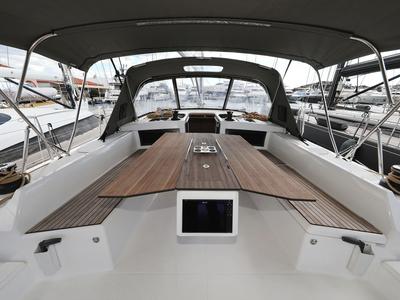 Cockpit of Bonaca, a Dufour 470 sailboat at Grad Pula, Croatia