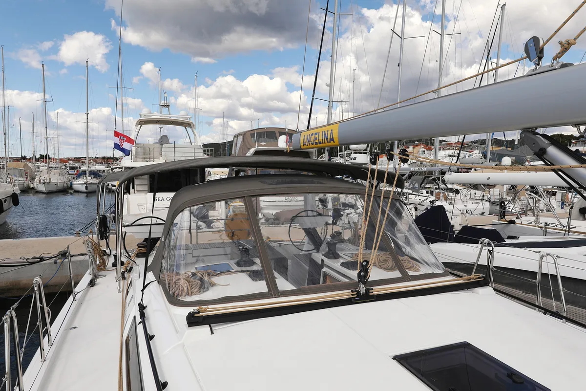 Exterior view of Bonaca, a Dufour 470 sailboat at Grad Pula, Croatia