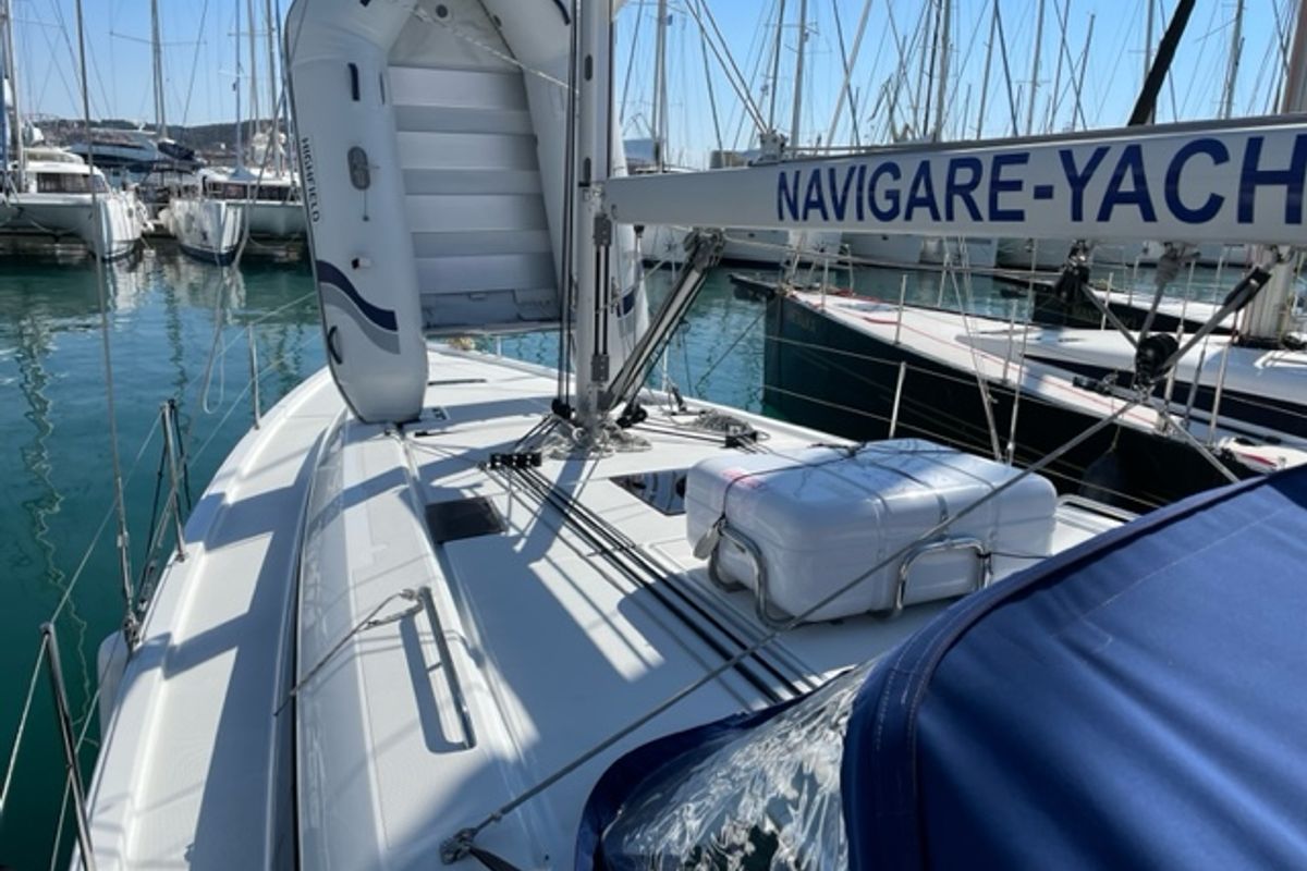 Deck of Enjoy, a Beneteau Oceanis 40.1 sailboat at Seget Donji, Croatia