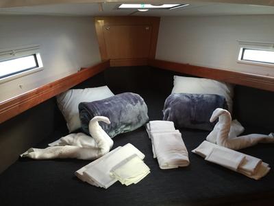 Cabin on Anemoessa, a Bavaria Cruiser 41 sailboat at Preveza, Greece