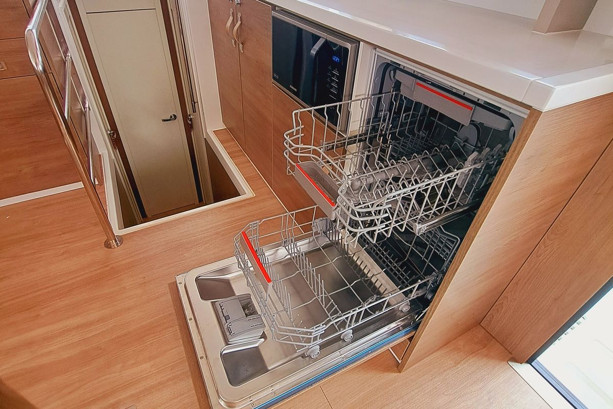 Galley of LOBA DO MAR, a Bali 4.6 catamaran at Sant Antoni de Portmany, Spain