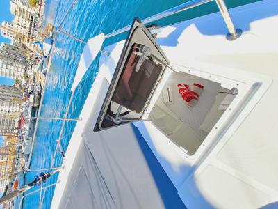 Deck of LOBA DO MAR, a Bali 4.6 catamaran at Sant Antoni de Portmany, Spain