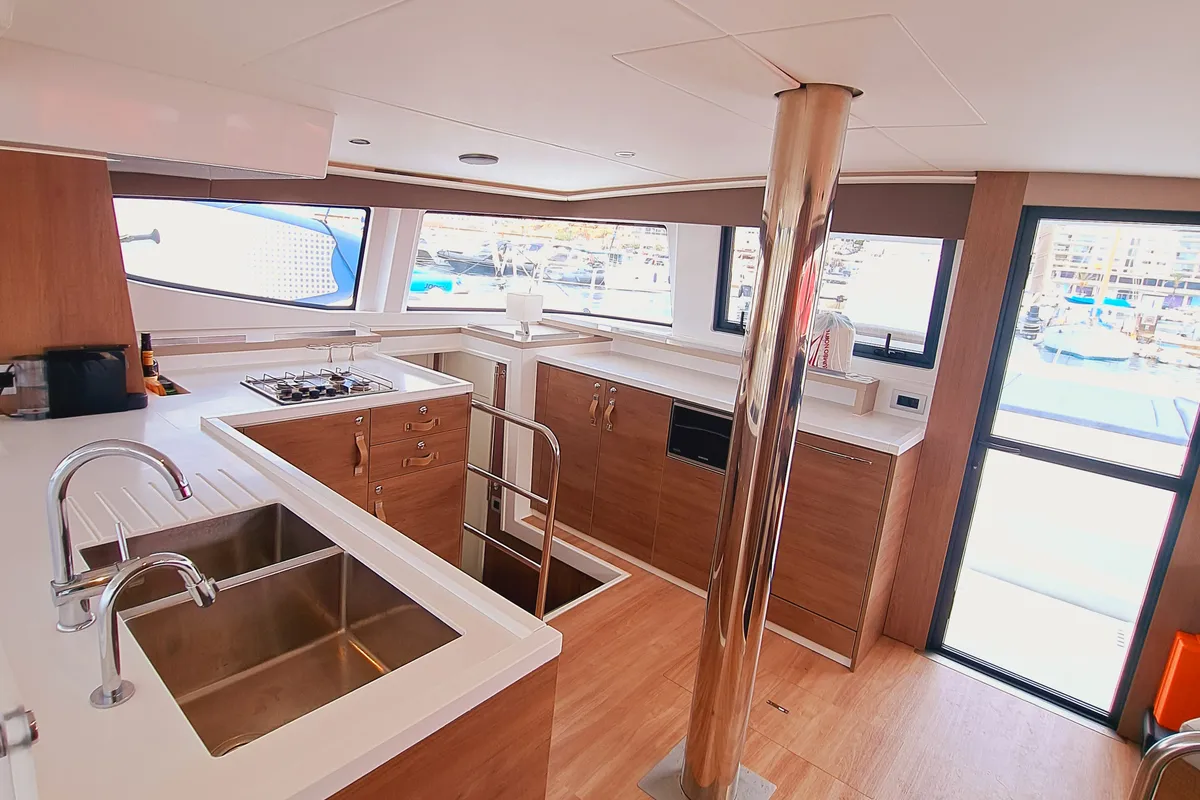 Galley of LOBA DO MAR, a Bali 4.6 catamaran at Sant Antoni de Portmany, Spain