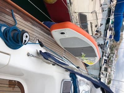 Deck of Mentholad, a Dufour 365 Grand Large sailboat at Sant Antoni de Portmany, Spain