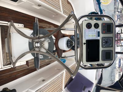 Cockpit of Mentholad, a Dufour 365 Grand Large sailboat at Sant Antoni de Portmany, Spain