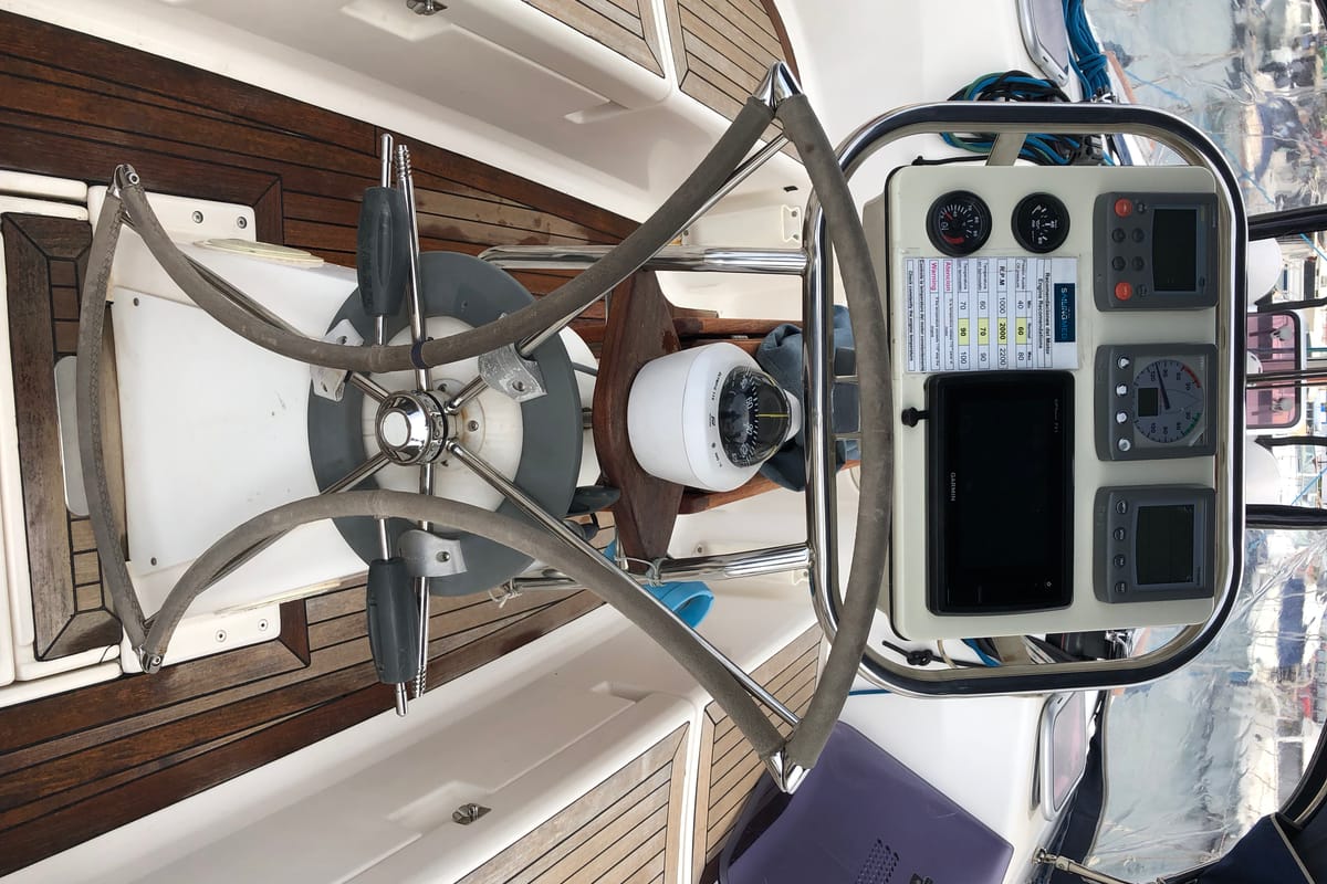 Cockpit of Mentholad, a Dufour 365 Grand Large sailboat at Sant Antoni de Portmany, Spain