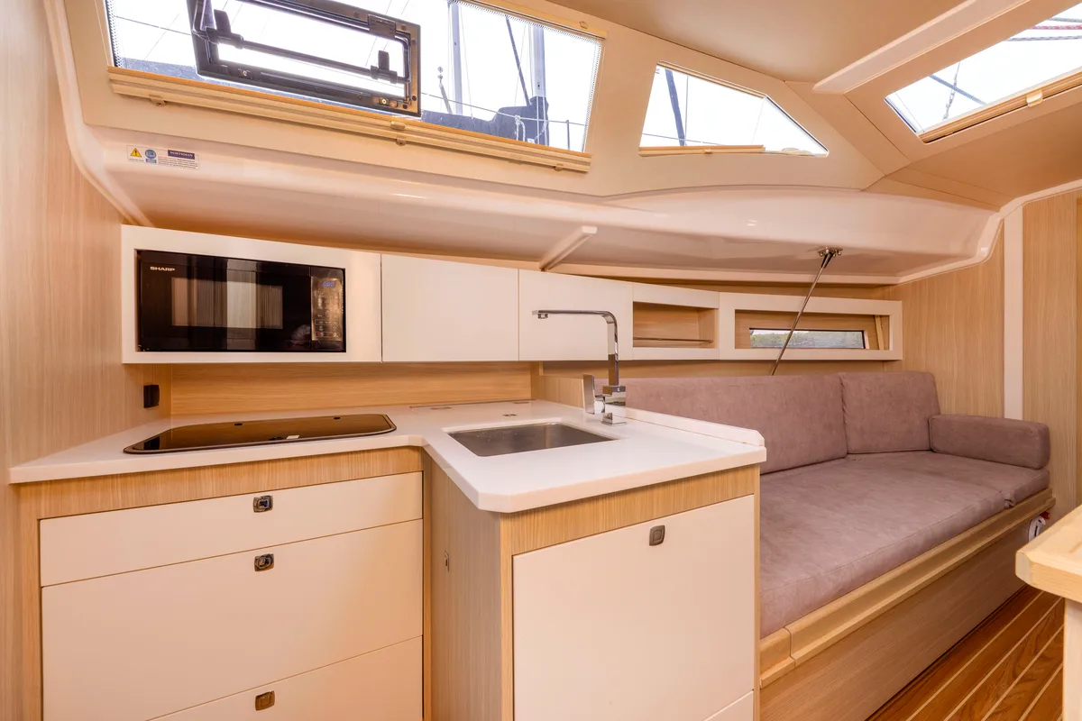Galley of Wyspa Kormoranow, a Northman Maxus 34 sailboat at Sztynort, Poland