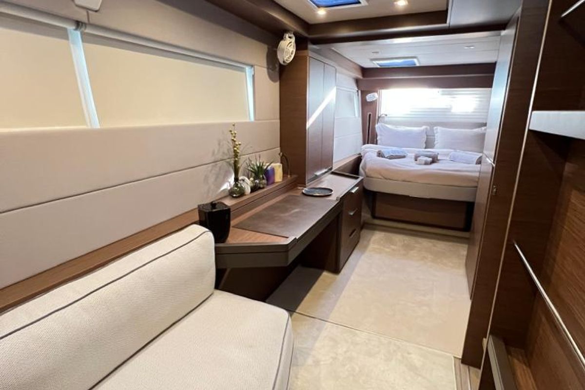 Cabin on Swice, a Lagoon 50 OW catamaran at Fethiye, Turkey