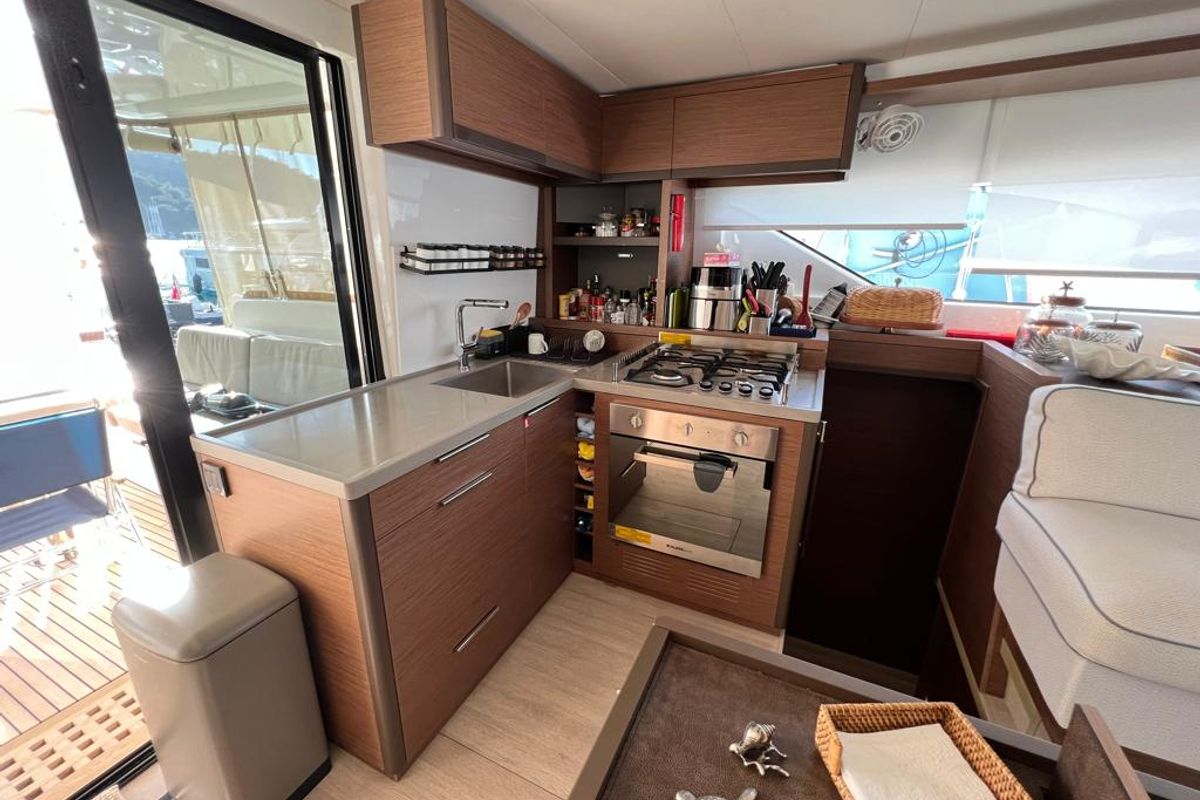 Galley of Swice, a Lagoon 50 OW catamaran at Fethiye, Turkey