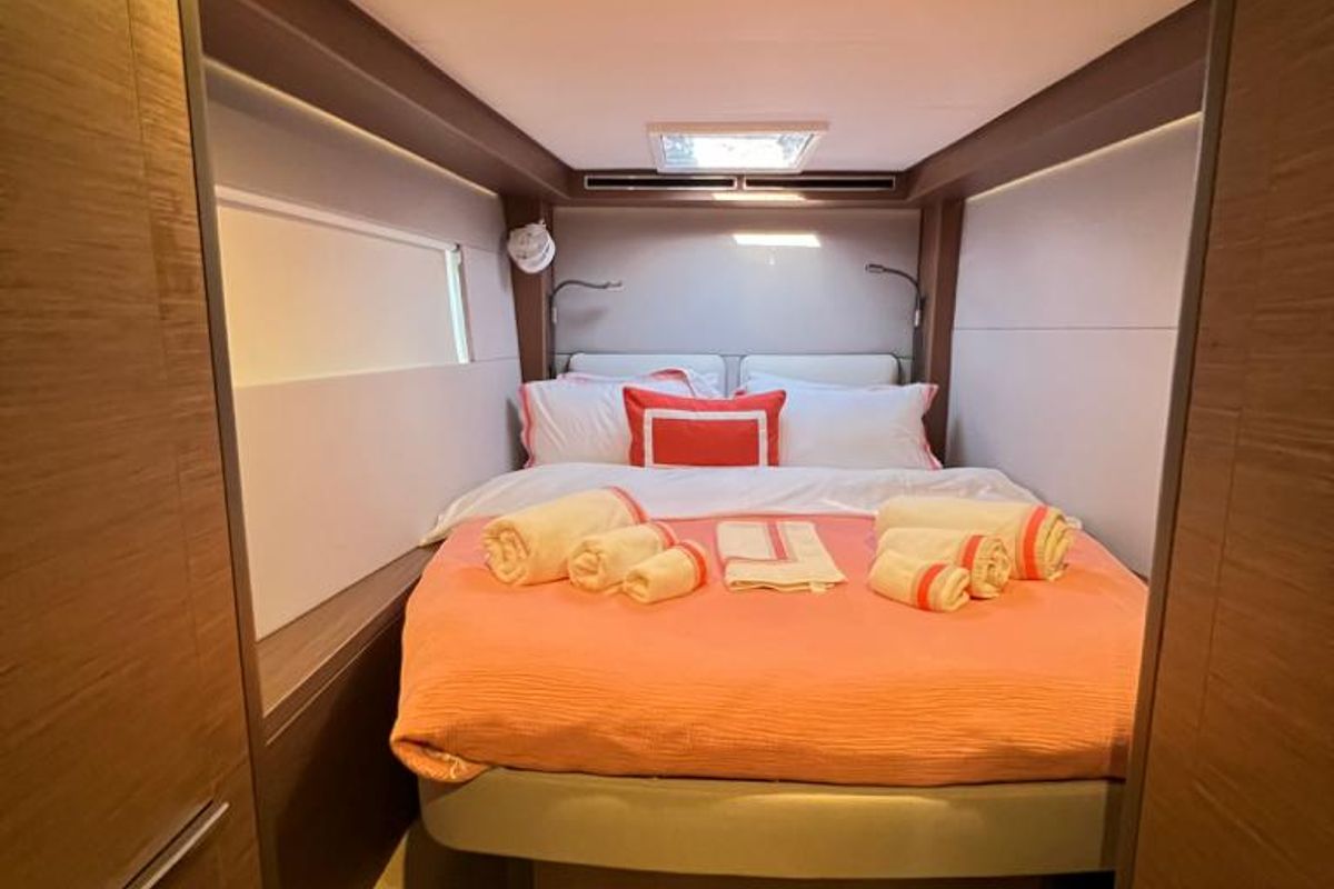 Cabin on Swice, a Lagoon 50 OW catamaran at Fethiye, Turkey