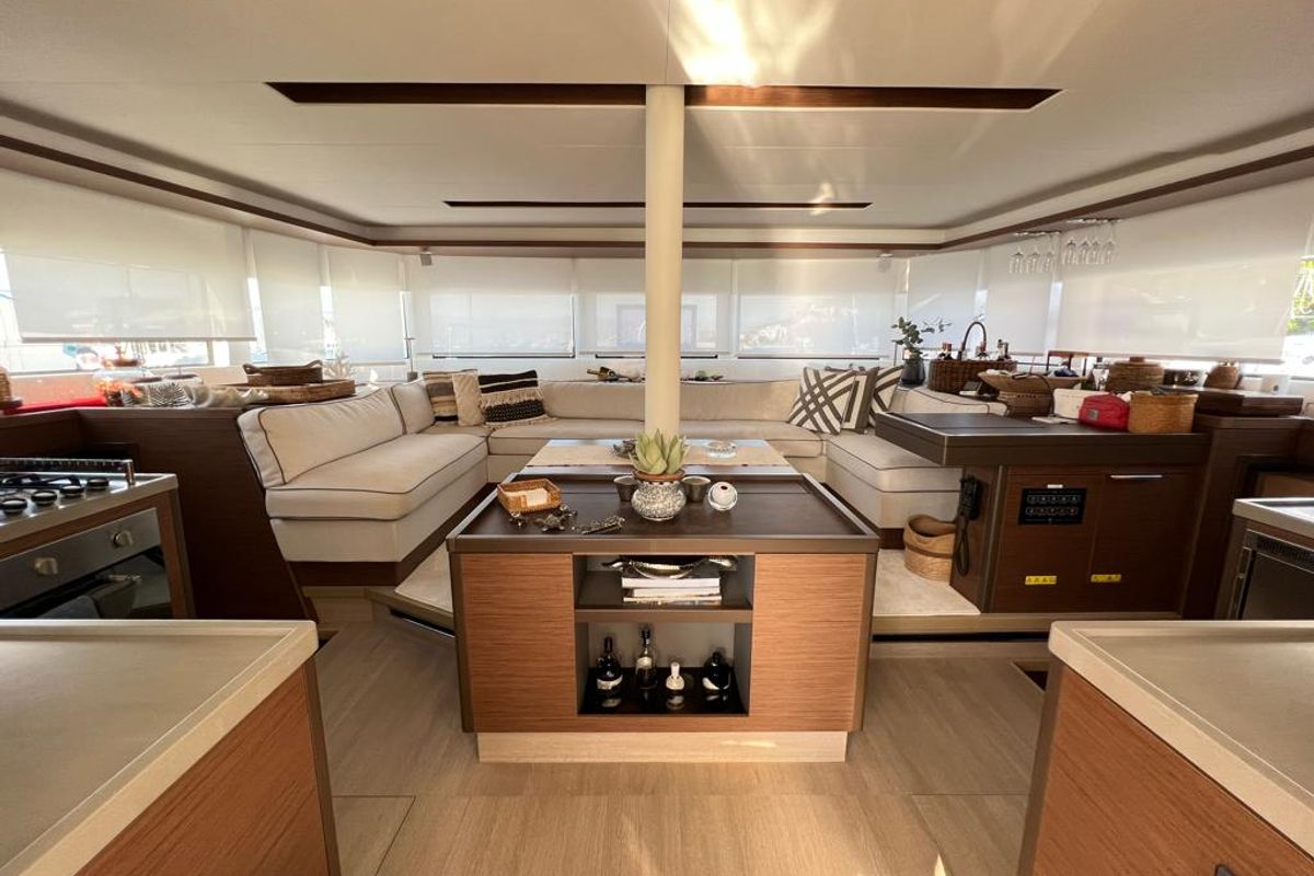 Salon of Swice, a Lagoon 50 OW catamaran at Fethiye, Turkey