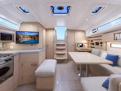 Salon of Little Antonis, a Beneteau Oceanis 40.1 sailboat at Kos, Greece