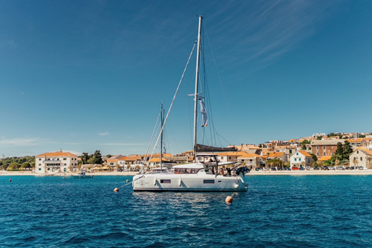 Exterior view of AMELIA, a Lagoon 42 catamaran at Grad Šibenik, Croatia