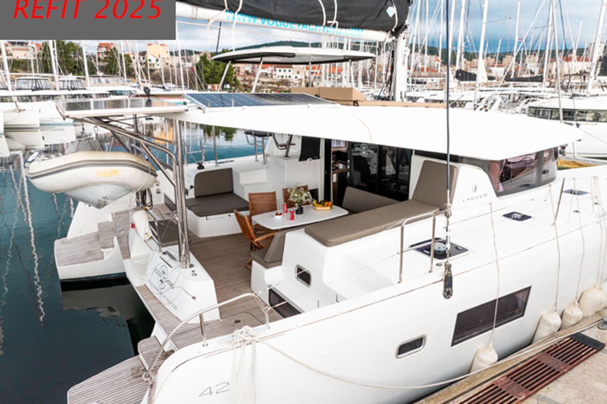 Exterior view of AMELIA, a Lagoon 42 catamaran at Grad Šibenik, Croatia