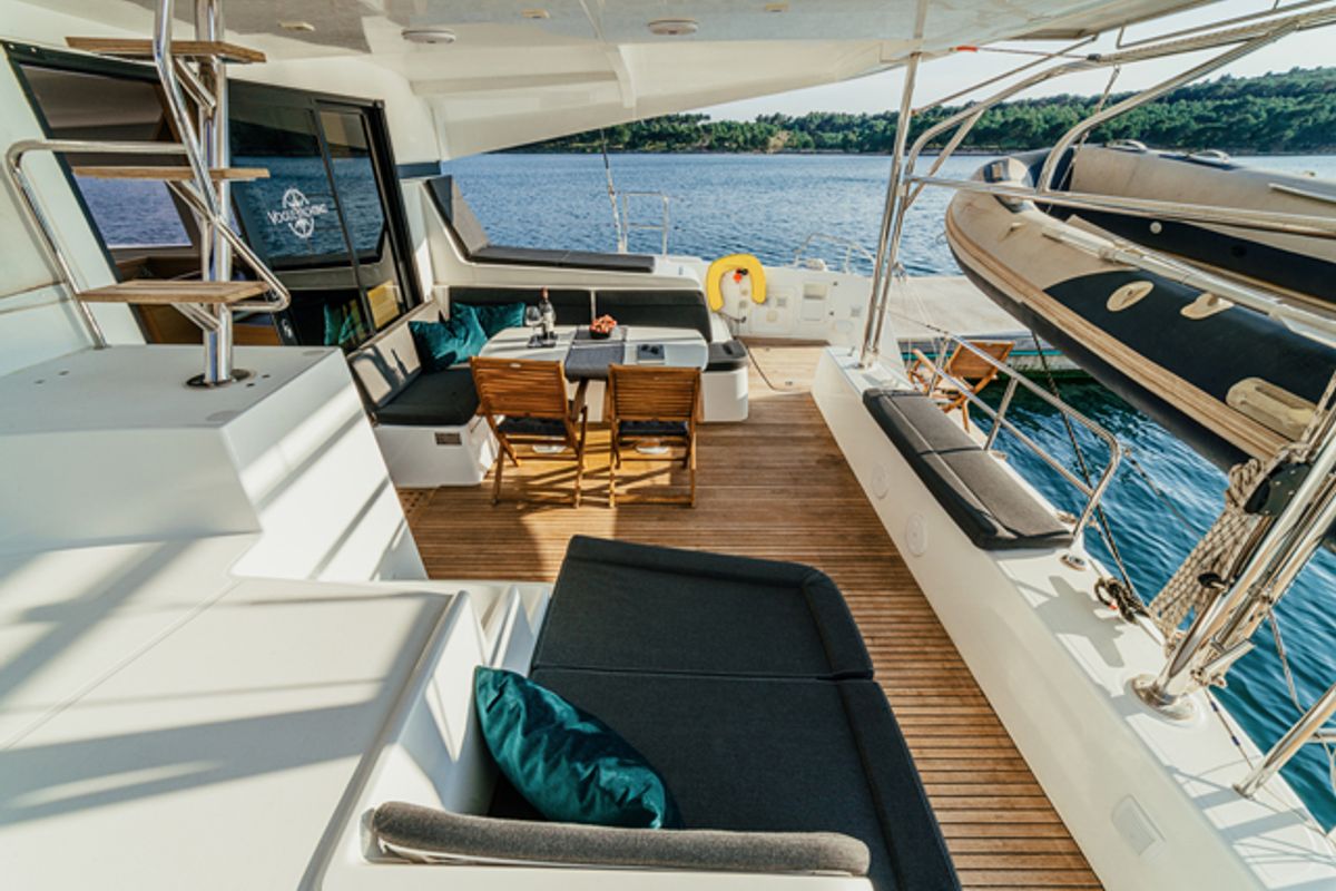 Deck of AMELIA, a Lagoon 42 catamaran at Grad Šibenik, Croatia