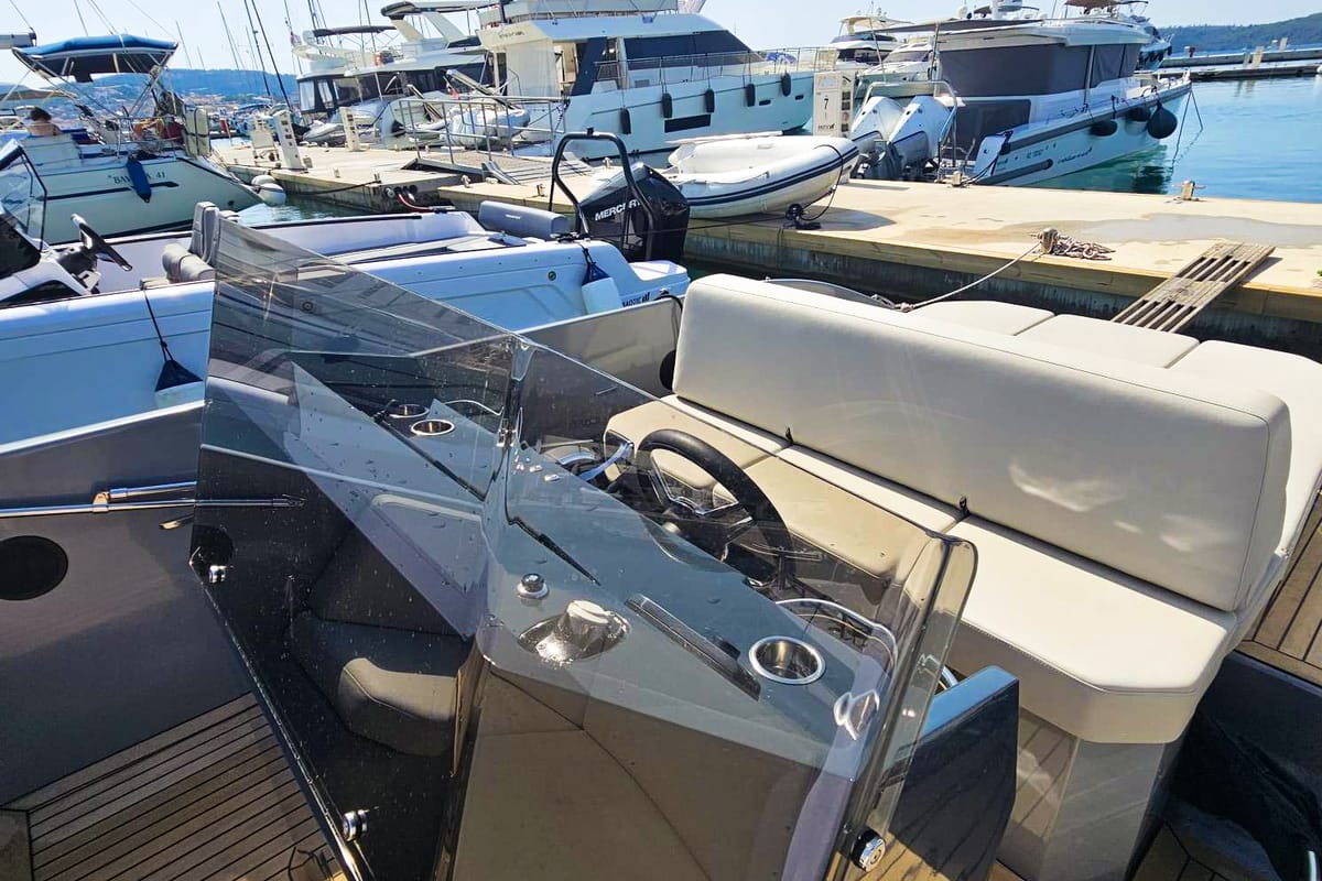 Deck of Diva, a RAND boats RAND Play 24 motorboat at Seget Donji, Croatia