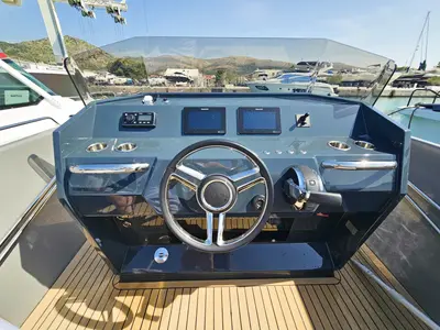 Cockpit of Diva, a RAND boats RAND Play 24 motorboat at Seget Donji, Croatia