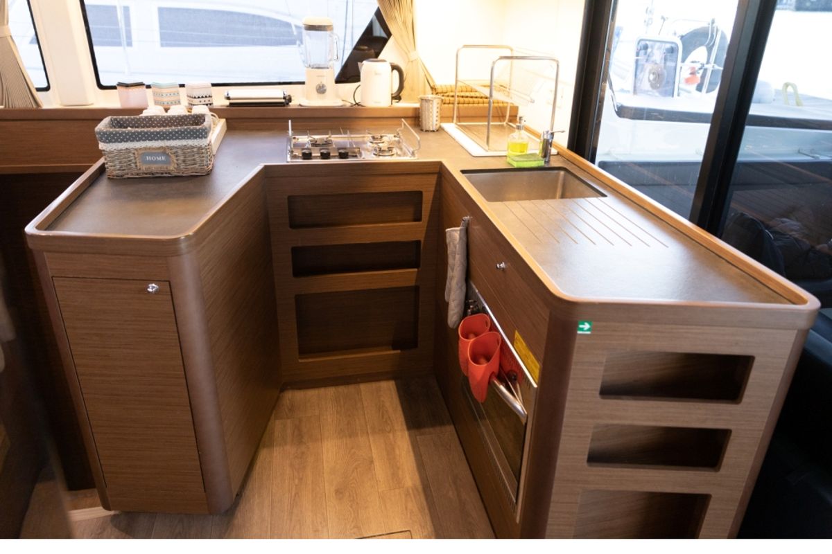 Galley of ALIZE, a Lagoon 42 catamaran at Municipal Unit of Lefkada, Greece