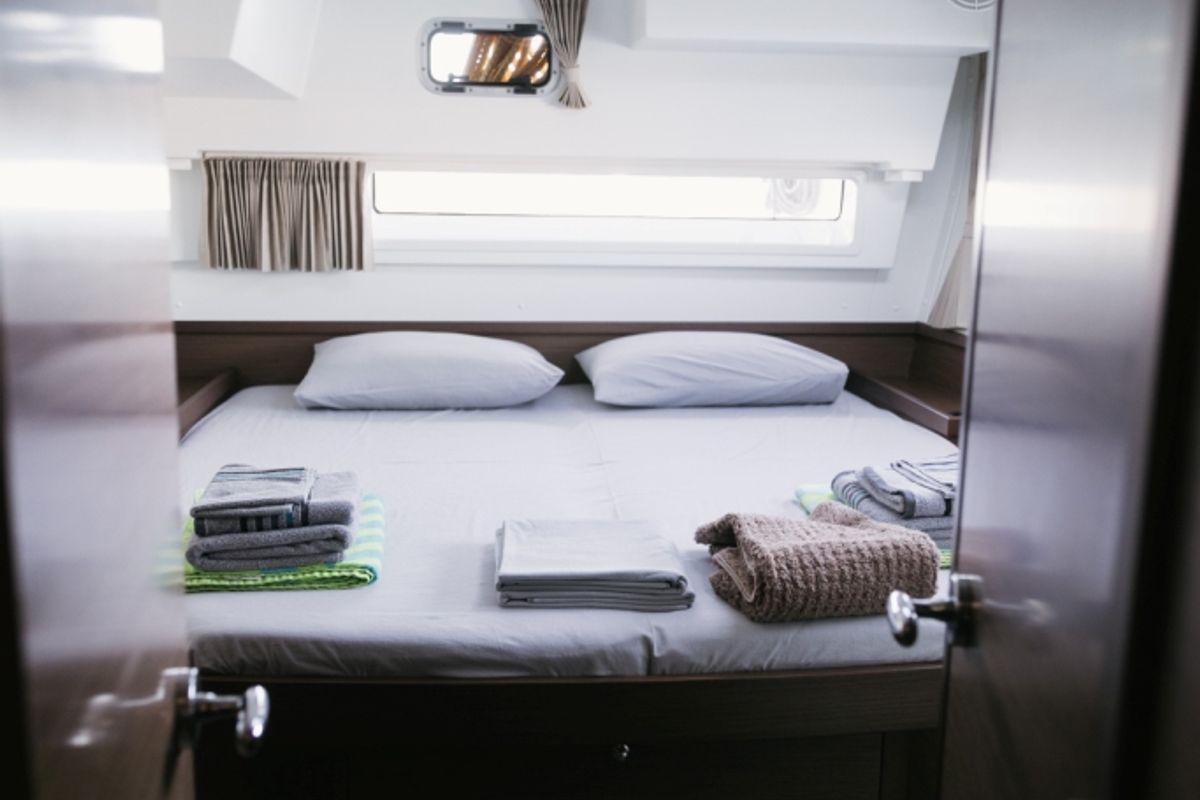 Cabin on ALIZE, a Lagoon 42 catamaran at Municipal Unit of Lefkada, Greece