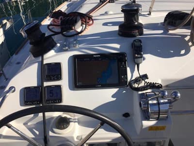 Cockpit of Suncity 2, a Lagoon 400 S2 catamaran at Fethiye, Turkey