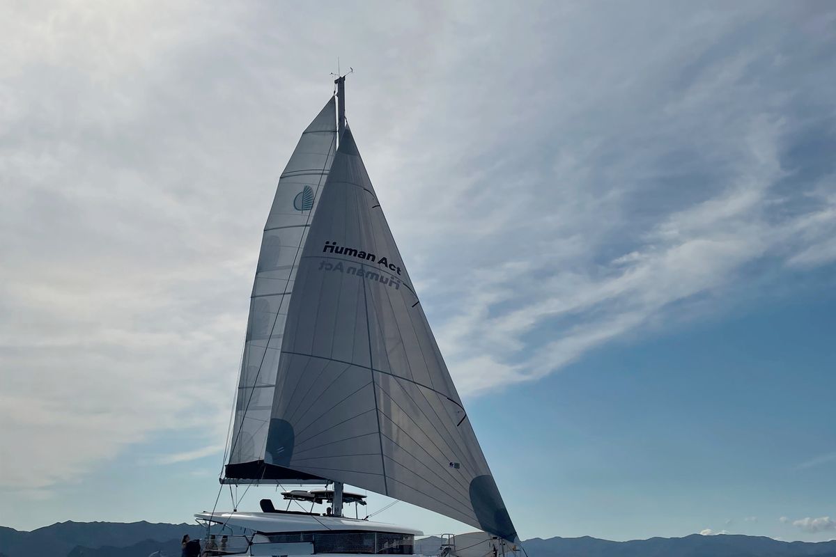 Exterior view of Maisha, a Lagoon 42 catamaran at Piombino, Italy