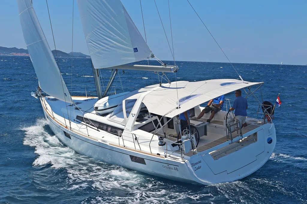 Exterior view of Filomena, a Beneteau Oceanis 48 sailboat at Općina Sukošan, Croatia