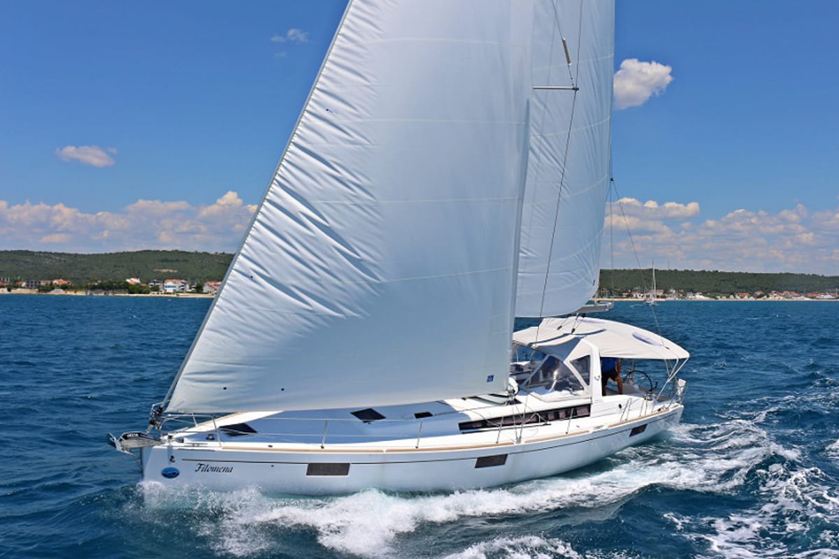 Deck of Filomena, a Beneteau Oceanis 48 sailboat at Općina Sukošan, Croatia