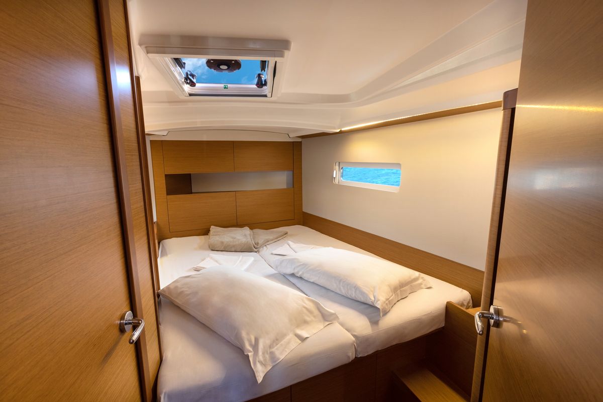 Cabin on Eumephe - Standard Line, a Jeanneau Sun Odyssey 410 sailboat at Olbia, Italy