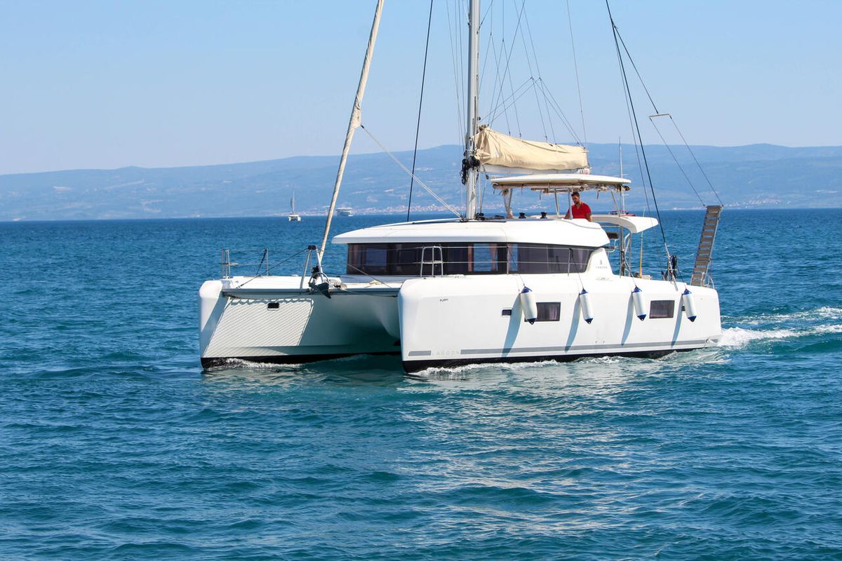 Exterior view of Poppy, a Lagoon 42 catamaran at Split, Croatia
