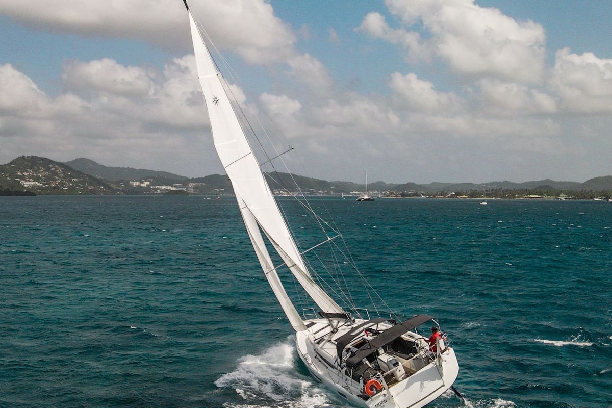 Exterior view of Moon, a Jeanneau Sun Odyssey 440 sailboat at Alameda, United States