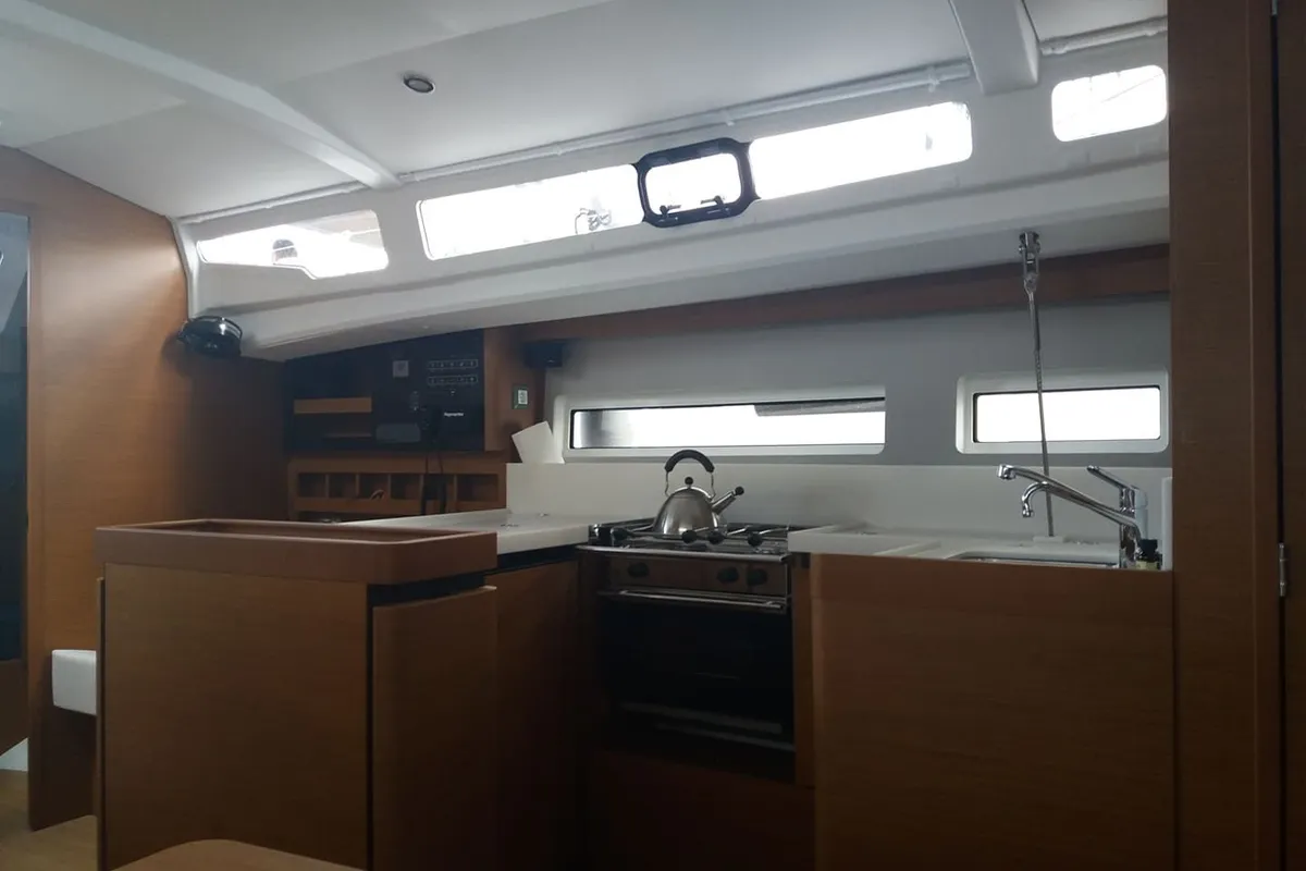 Galley of Moon, a Jeanneau Sun Odyssey 440 sailboat at Alameda, United States