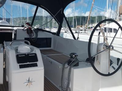Cockpit of Moon, a Jeanneau Sun Odyssey 440 sailboat at Alameda, United States