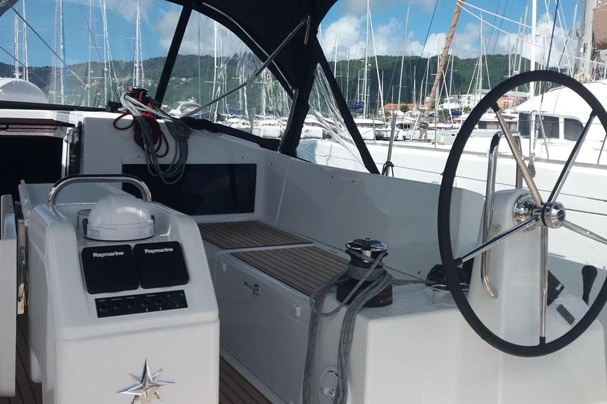 Cockpit of Moon, a Jeanneau Sun Odyssey 440 sailboat at Alameda, United States