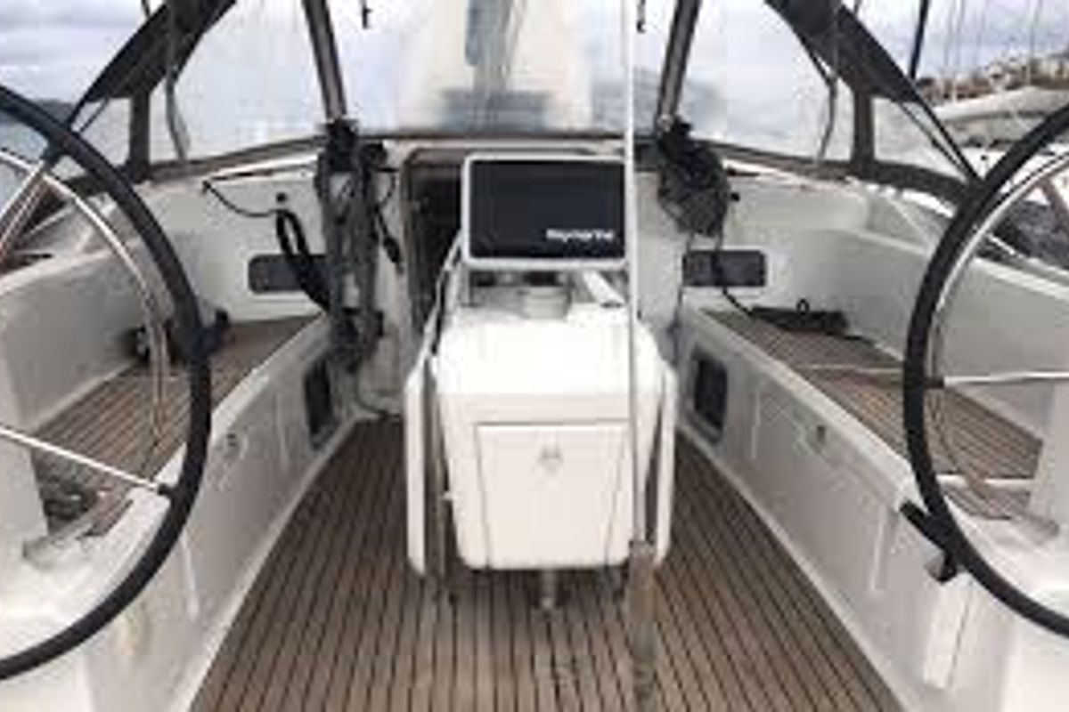 Cockpit of EVA, a Jeanneau Sun Odyssey 469 sailboat at Volos Municipality, Greece