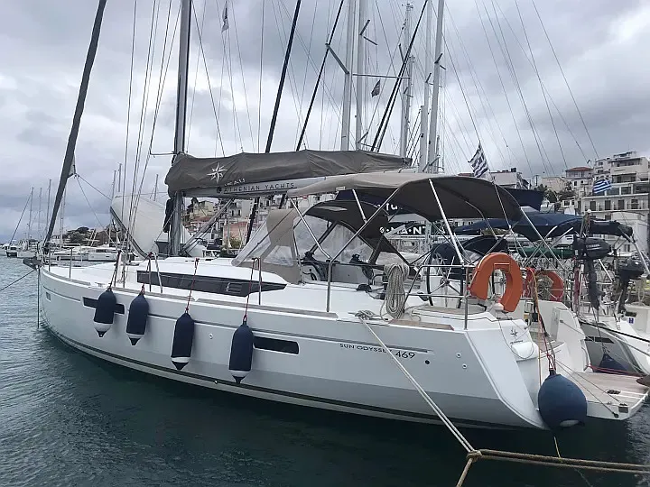Exterior view of EVA, a Jeanneau Sun Odyssey 469 sailboat at Volos Municipality, Greece