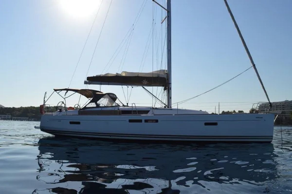 Exterior view of EVA, a Jeanneau Sun Odyssey 469 sailboat at Volos Municipality, Greece