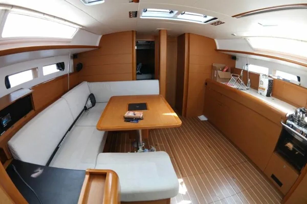 Salon of EVA, a Jeanneau Sun Odyssey 469 sailboat at Volos Municipality, Greece