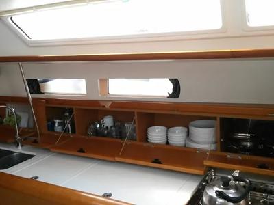 Galley of EVA, a Jeanneau Sun Odyssey 469 sailboat at Volos Municipality, Greece