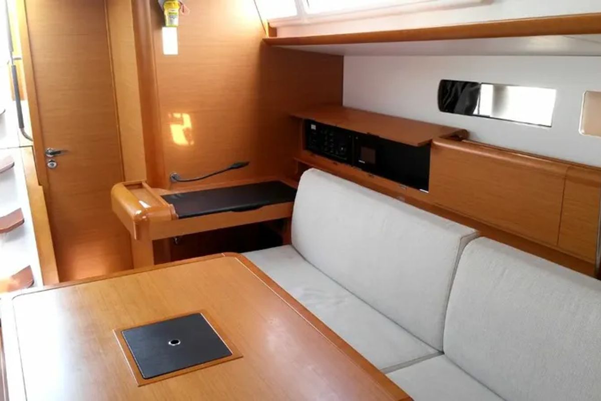 Salon of EVA, a Jeanneau Sun Odyssey 469 sailboat at Volos Municipality, Greece