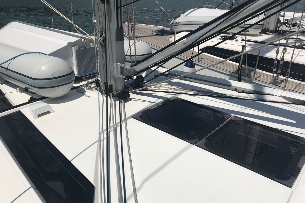Deck of Altair, a Beneteau Oceanis 51.1 sailboat at Olbia, Italy