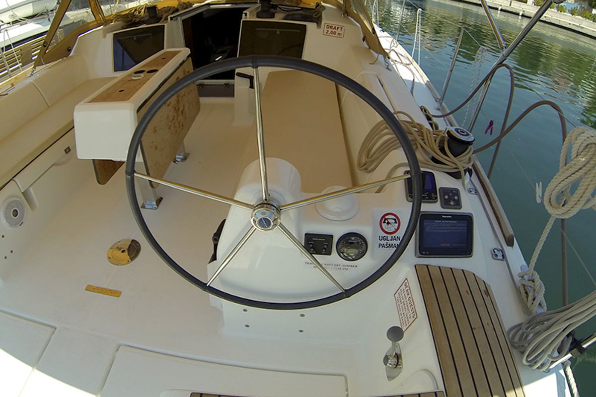 Cockpit of Sveti Ivan, a Dufour 382 Grand Large sailboat at Grad Šibenik, Croatia