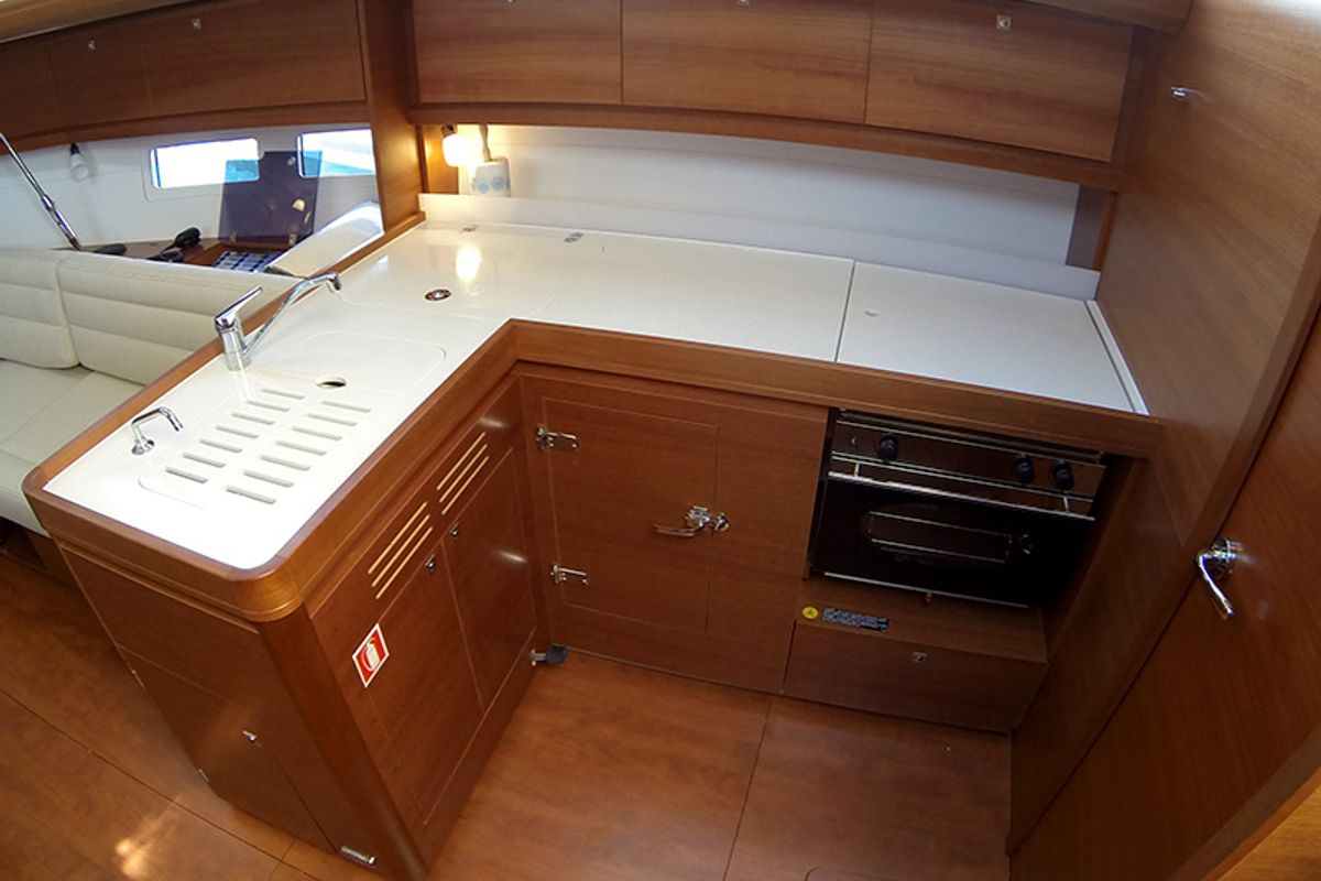 Galley of Amazing, a Dufour 412 GL sailboat at Grad Šibenik, Croatia