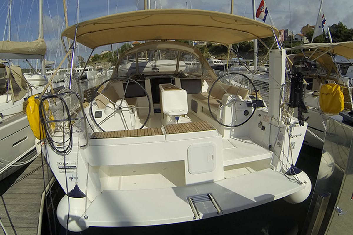 Cockpit of Amazing, a Dufour 412 GL sailboat at Grad Šibenik, Croatia