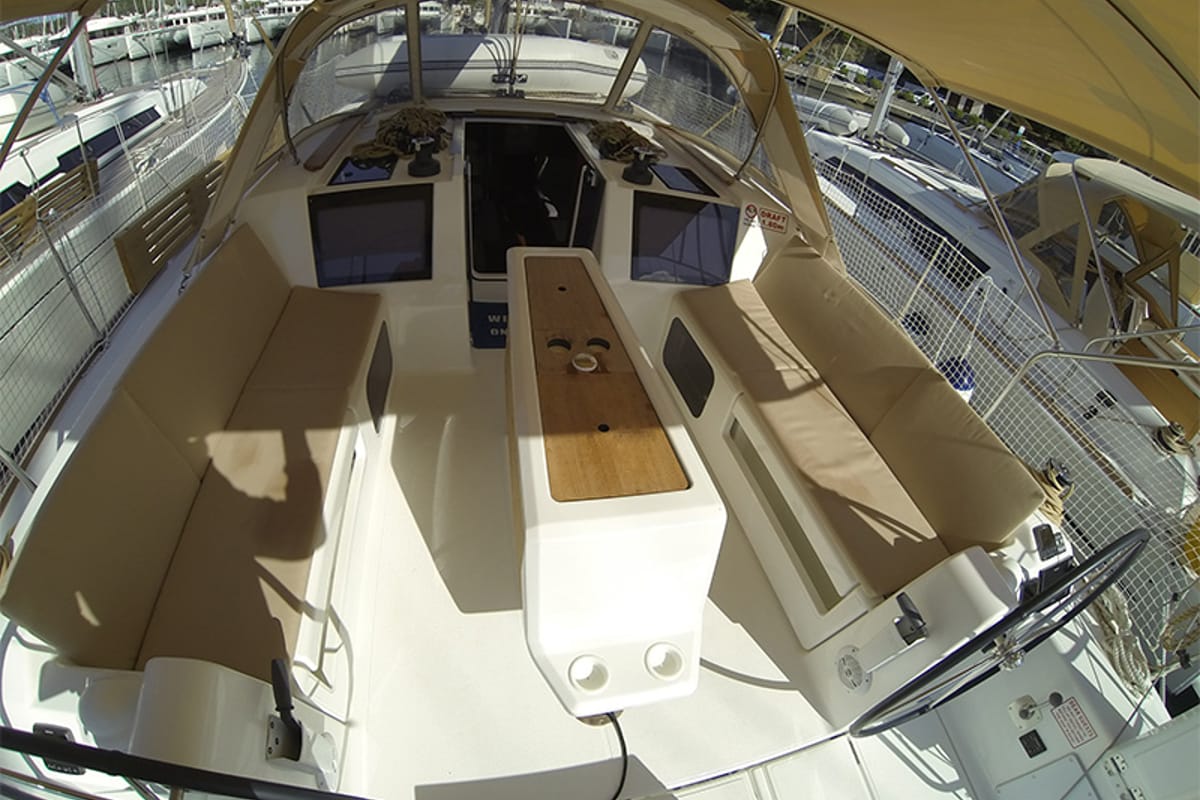 Deck of Amazing, a Dufour 412 GL sailboat at Grad Šibenik, Croatia